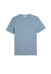 T-shirt in cotone blu con maniche corte, collo rotondo e taschino sul petto. Ha una finitura texturizzata e una vestibilità regolare.