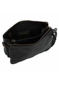 Borsa a tracolla nera in pelle con due scomparti con zip, dotata di hardware metallico, finitura testurizzata e profilo slanciato.