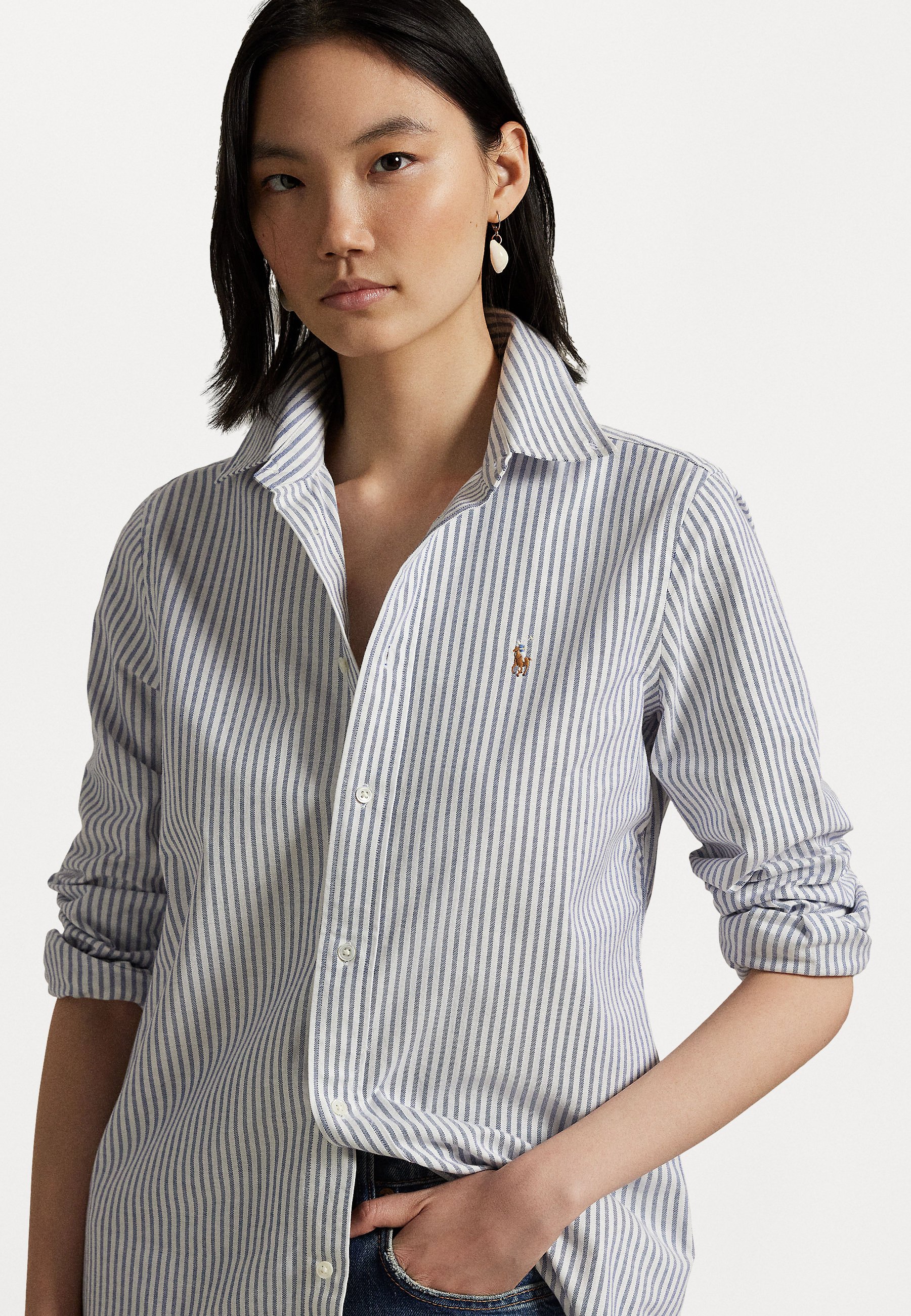 売れ筋商品|||ラルフローレン シャツ レディース トップス SLIM FIT STRETCH OXFORD SHIRT - Button-down blouse - white Polo Ralph Lauren SLIM FIT STRETCH OXFORD SHIRT - Button