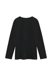 Zwart longsleeve shirt van katoenmateriaal, ronde halslijn, zonder patronen, gladde textuur, recht gesneden met losse mouwen.