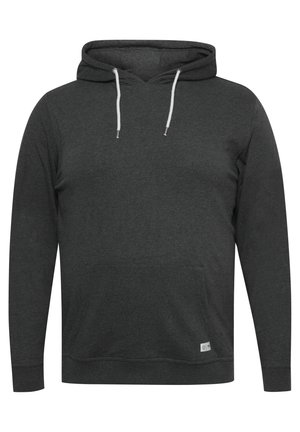 Sötét szürke kapucnis pulóver, puha, kevert anyagból készült. Elülső zsebével, állítható zsinórokkal, valamint bordázott mandzsettákkal és alsó szegéllyel rendelkezik.