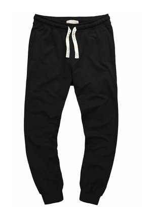 Schwarze Baumwoll-Jogginghosen mit einem Kordelzugbund, seitlichen Taschen, gerippten Bündchen und einer weichen Textur. Das Markenlogo befindet sich am Bund.