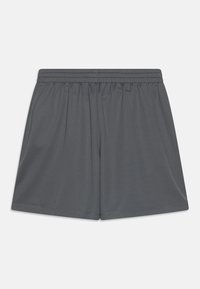 Pantalones cortos deportivos grises hechos de un tejido ligero, con una cinturilla elástica, corte holgado y diseño liso sin patrones ni acentos.