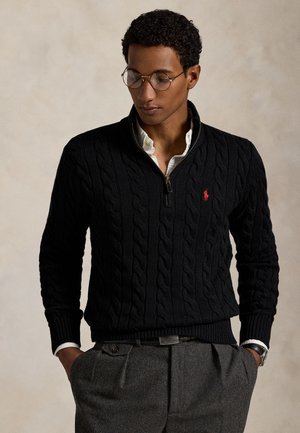 Polo Ralph Lauren, CABLE-KNIT COTTON QUARTER-ZIP SWEATER - Jersey de punto - black