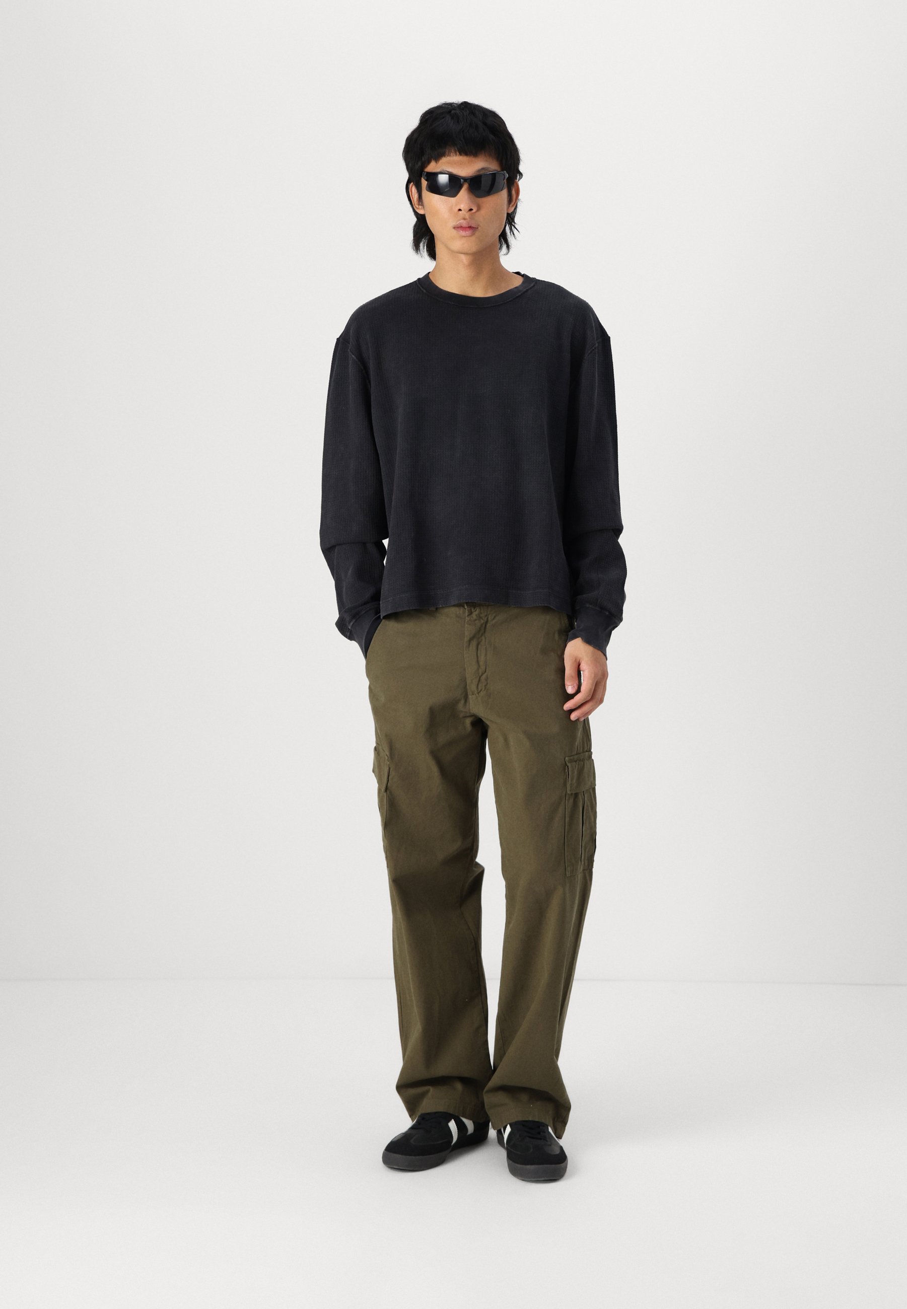 Abercrombie & Fitch WAFFLE CROP - Long sleeved top - casual black