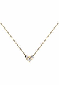 Collana in oro con un cluster triangolare di tre gemme trasparenti al centro, evidenziando il contrasto tra il metallo e le pietre.