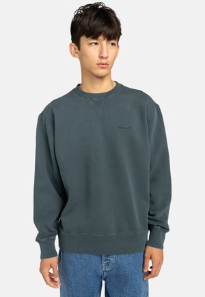 Dark green sweatshirt made of cotton blend material, featuring a round neck, long sleeves, and a subtle brand logo on the chest.
