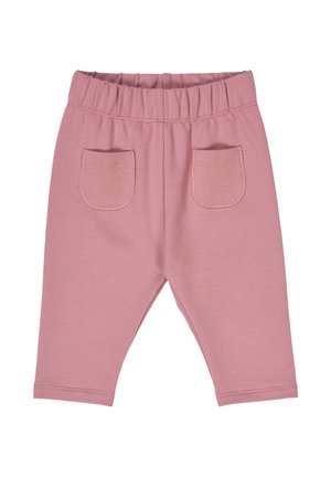 Rosa Baumwollbabyhosen mit einem elastischen Bund, ausgestattet mit zwei gerippten Taschen auf der Rückseite und einem lässigen Schnitt für zusätzlichen Komfort.