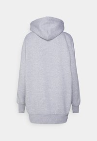 Felpa con cappuccio grigio chiaro, maniche lunghe con polsini aderenti, orlo a coste, mostrata dal retro su uno sfondo bianco.
