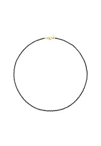 Collana nera con perline, dal design delicato, caratterizzata da piccole perline rotonde e una chiusura a moschettone dorata. Semplice, elegante e leggera.