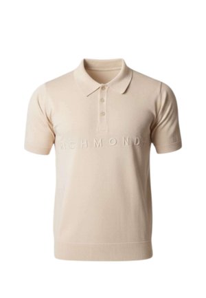 Polo beige a maniche corte con tre bottoni e la scritta "RICHMOND" in rilievo sul petto nello stesso colore.