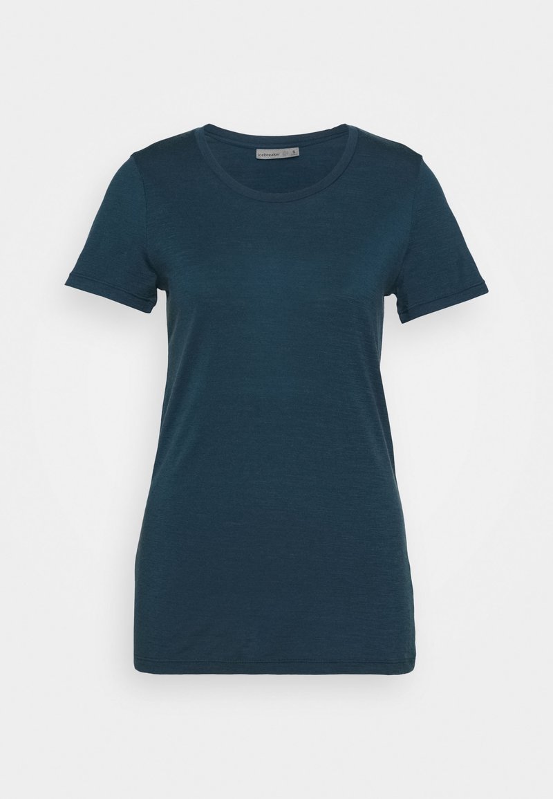 Mörk teal kortärmad t-shirt med rund hals. Tillverkad av mjukt tyg, med en enkel design och rak kant.