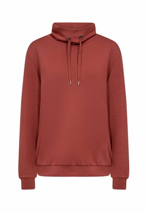 Hoodie color ruggine con collo alto, cordini, maniche lunghe e polsini a coste. Realizzato in un morbido tessuto testurizzato.