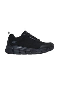 Scarpe sportive nere impermeabili con parte superiore in mesh, suola ammortizzata e dettagli testurizzati sulla suola per una maggiore aderenza.