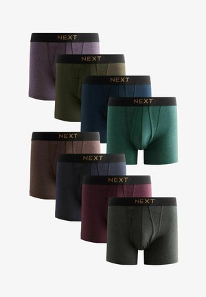 Conjunto de ocho calzoncillos tipo bóxer para hombre en varios colores, incluidos púrpura, verde, marino, rojo y carbón, con cintura negra "NEXT".