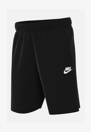 Black athletic shorts made from lightweight material, featuring an elastic waistband and a small white Nike logo on the side.