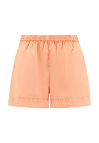 Krémové šortky vyrobené z ľahkej tkaniny, s elastickým pásom a voľným strihom so šitými detailmi na leme.