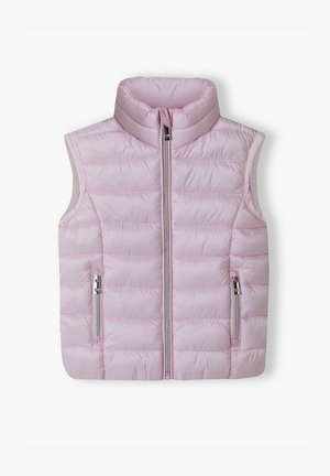 Šviesiai rožinė be rankovių liemenė su aukštu apykakle, priekyje užtrauktuku užsegama ir dviem užtrauktuku užsegamomis kišenėmis. Gremėzdiškas dizainas su horizontaliomis siūlėmis.