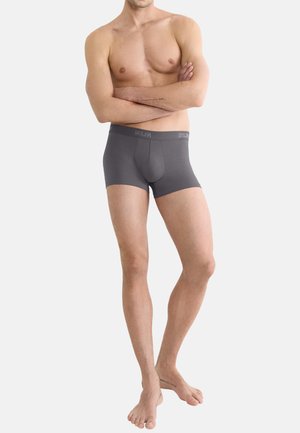 Grijze boxershorts met een aansluitend ontwerp, gemaakt van rekbaar materiaal, met een effen tailleband waarop de letters "SLG" zijn gedrukt.