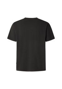 Tricou negru cu mânecă scurtă, fabricat dintr-un material moale și ușor. Are un guler clasic de tip crew și un design simplu, nepretențios.
