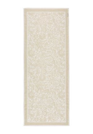 Beiger und elfenbeinfarbener rechteckiger Schal mit filigranem Blumen- und Blattmuster durchgehend und einem schmalen Rand.