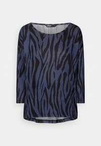 Långärmad tröja i marinblått med ett svart zebramönster, med rundad halsringning och en avslappnad passform.