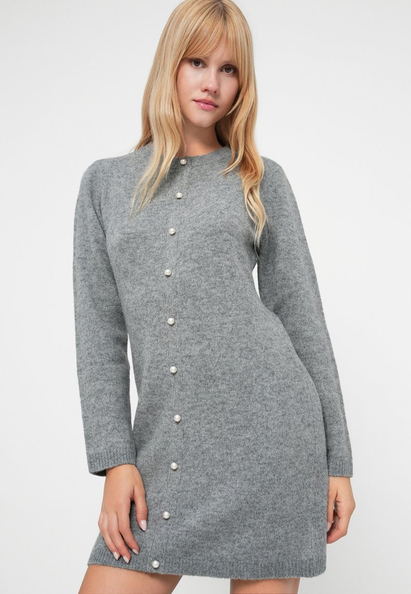 grey jumper dress uk Grey Knitted Roll Neck Jumper Dress