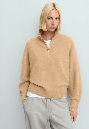 OYSHO, HIGH-NECK JUMPER WITH HALF ZIP - Pullover - camel