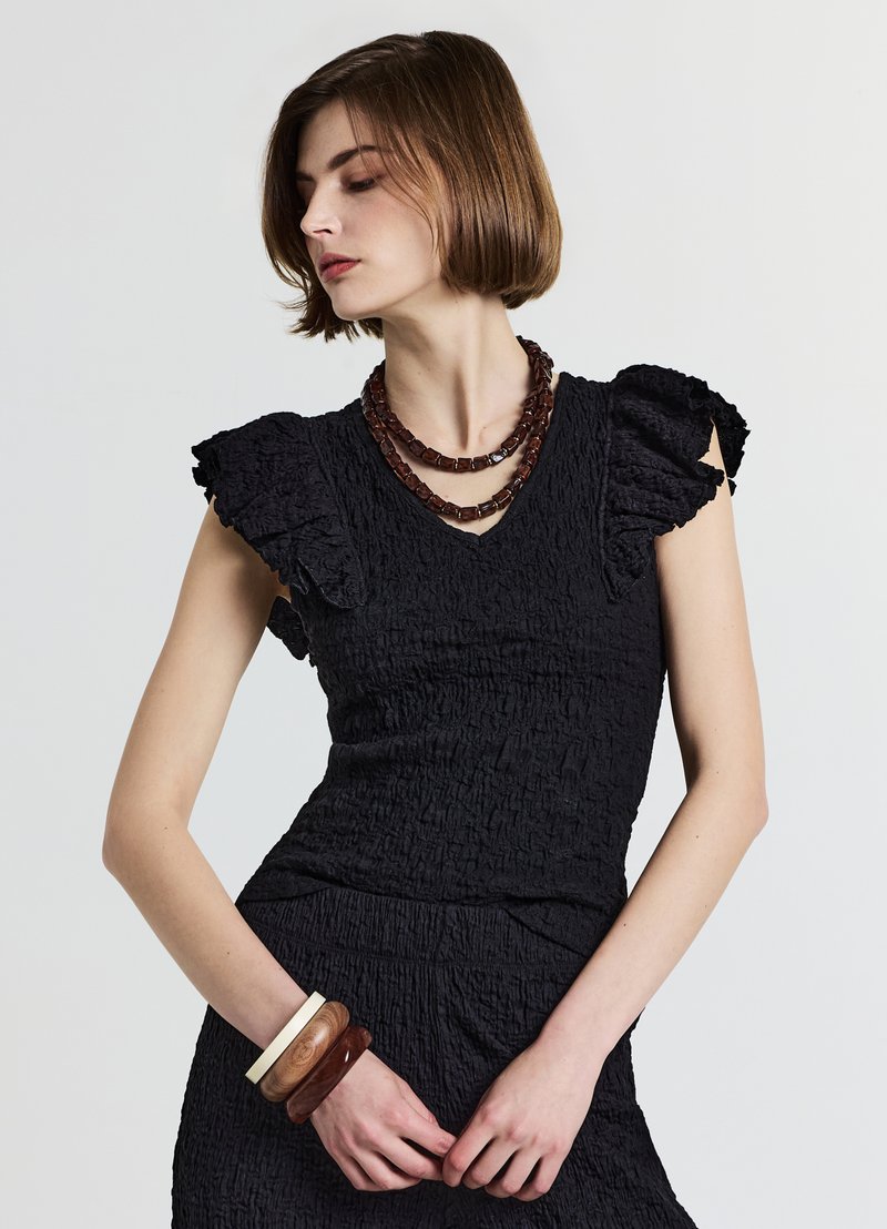 Calliope VOLANT TESSUTO BUBBLE - T-shirt con stampa - ultrablack