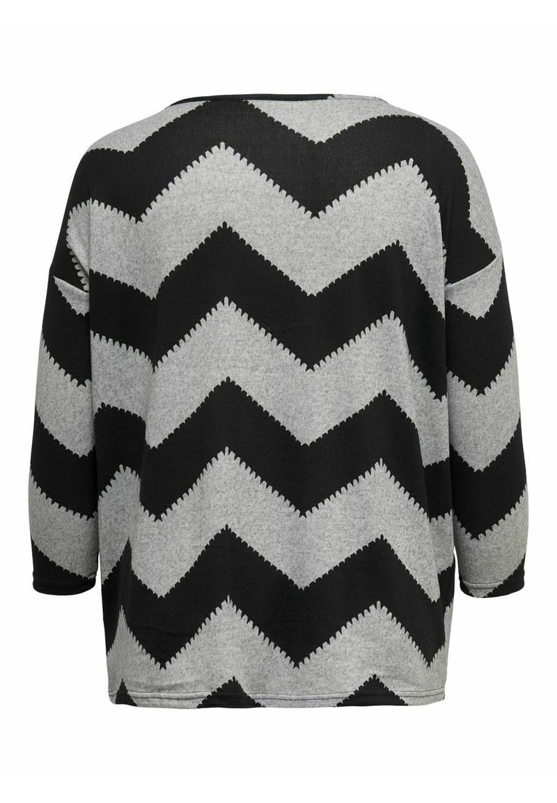 Longsleeve z wzorem w chevron w odcieniach szaro-czarnych, w luźnym kroju, z okrągłym dekoltem i teksturowanym materiałem.