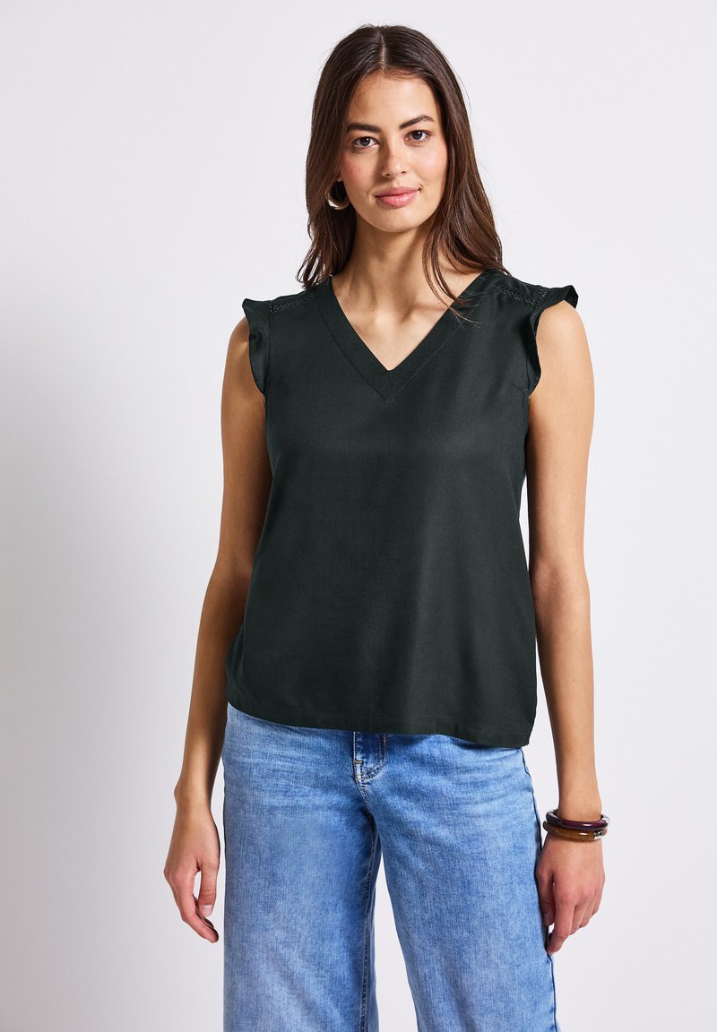 Street One V-NECK MIT HÄKELDETAILS - T-Shirt print - grün