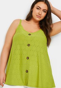 Yours Clothing BRODERIE ANGLAISE BUTTON FRONT - Top - lime