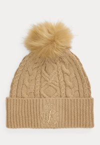 EMBROIDERED POM POM CABLE KNIT BEANIE - Mütze - birch tan