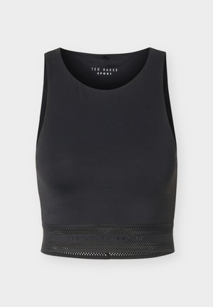 Μαύρο αμάνικο αθλητικό crop top με στρογγυλή λαιμόκοψη και ελαστική διχτυωτή επένδυση με την επωνυμία "Ted Baker Sport."