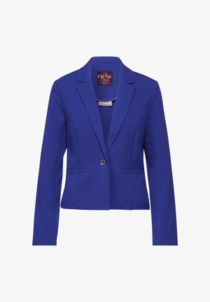 Niebieska marynarka wykonana z materiału o teksturowanej fakturze. Posiada klapę o wycięciu, zapięcie na jeden guzik oraz dwie przednie kieszenie. Etykieta widoczna wewnątrz.