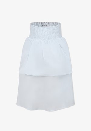 Gonna azzurra chiara a due strati con vita arricciata. Il strato superiore ha una superficie liscia, mentre quello inferiore è leggermente traslucido.