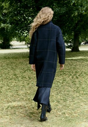 Next, FUNNEL NECK DOUBLE BREASTED LONGLINE COAT - Classic coat - navy windowpane check