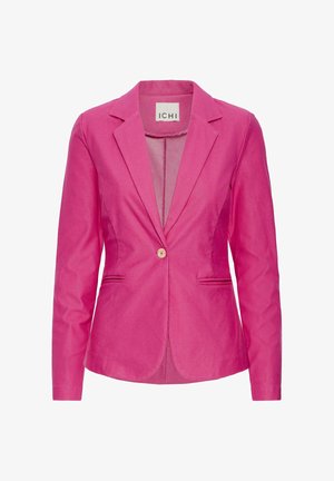 Vaaleanpunainen naisten yksirivinen bleiser lovikauluksilla, etutaskuilla ja istuvalla istuvuudella.