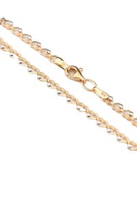 Náhrdelník zlatého odtieňa s reťazou, ktorá obsahuje striedajúce sa hladké a štruktúrované články, s karabínkovým zapínaním a značkovým označením.
