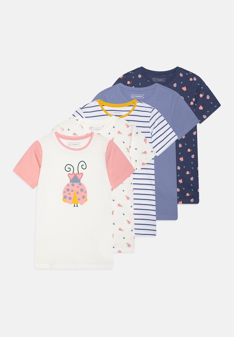 Friboo 5 PACK - T-shirt con stampa - off-white/blue-grey/dark blue