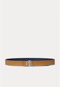 Lauren Ralph Lauren LOGO REVERSIBLE PEBBLED LEATHER BELT - Pásek - refined navy/camel