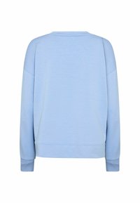 Felpa azzurra chiara con una vestibilità rilassata, neckline a girocollo e maniche lunghe. Texture liscia e dettagli di cucitura sottili all'orlo e ai polsini.