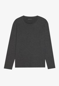 Langsleeve shirt in donkergrijs, gemaakt van zachte stof. Heeft een ronde halslijn en een rechte zoom. Eenvoudig ontwerp, zonder patronen of accenten.