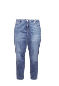 Ljusblå denimjeans med rak passform, fem-fickorsdesign, knäppning och lätt blekning på tyget.