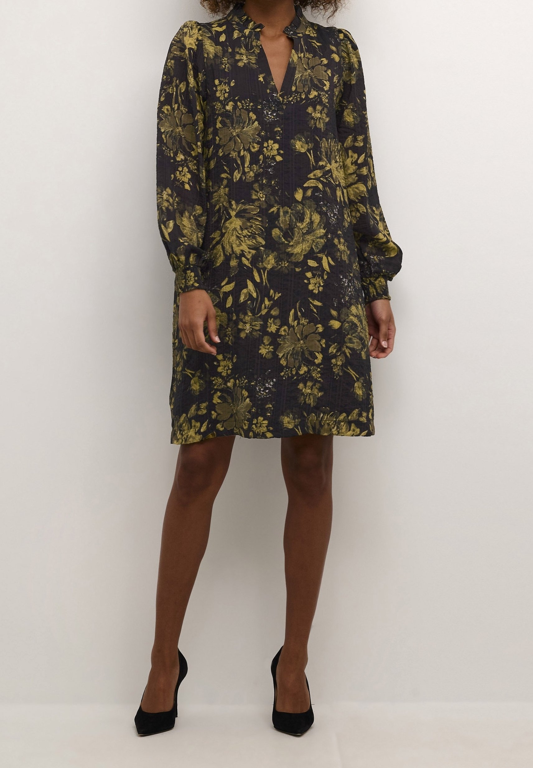 slim fit dress slacks Green And White Animal Print Collared Smock Midi Dress  AX Paris