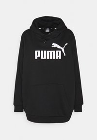 Černá mikina s kapucí s velkým bílým logem "PUMA" a grafikou skákající pumy. Navržena s přední kapsou a nastavitelnou kapucí se šňůrkou.