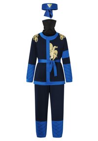 Navy blue outfit with long sleeves, contrasting blue accents, and gold octopus embroidery. Includes matching headscarf and textured details on sleeves.