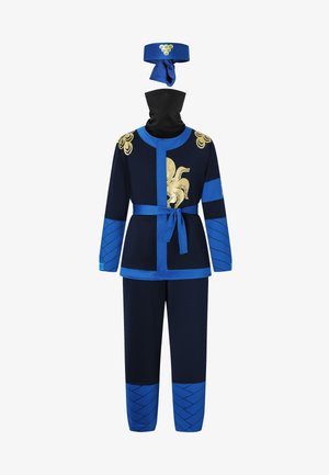 Navy blue outfit with long sleeves, contrasting blue accents, and gold octopus embroidery. Includes matching headscarf and textured details on sleeves.