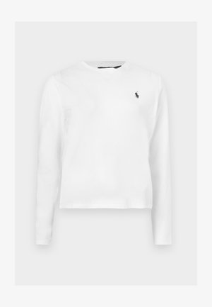 Balta krekla ar garām piedurknēm un apaļu kaklu, kreisajā krūtīs mazs melns izšūts polo spēlētāja logotips.