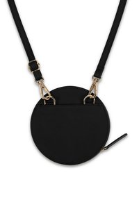 Borsa a tracolla circolare nera realizzata in morbida ecopelle. Caratterizzata da una chiusura in metallo color oro e da una tasca aggiuntiva per lo stoccaggio.